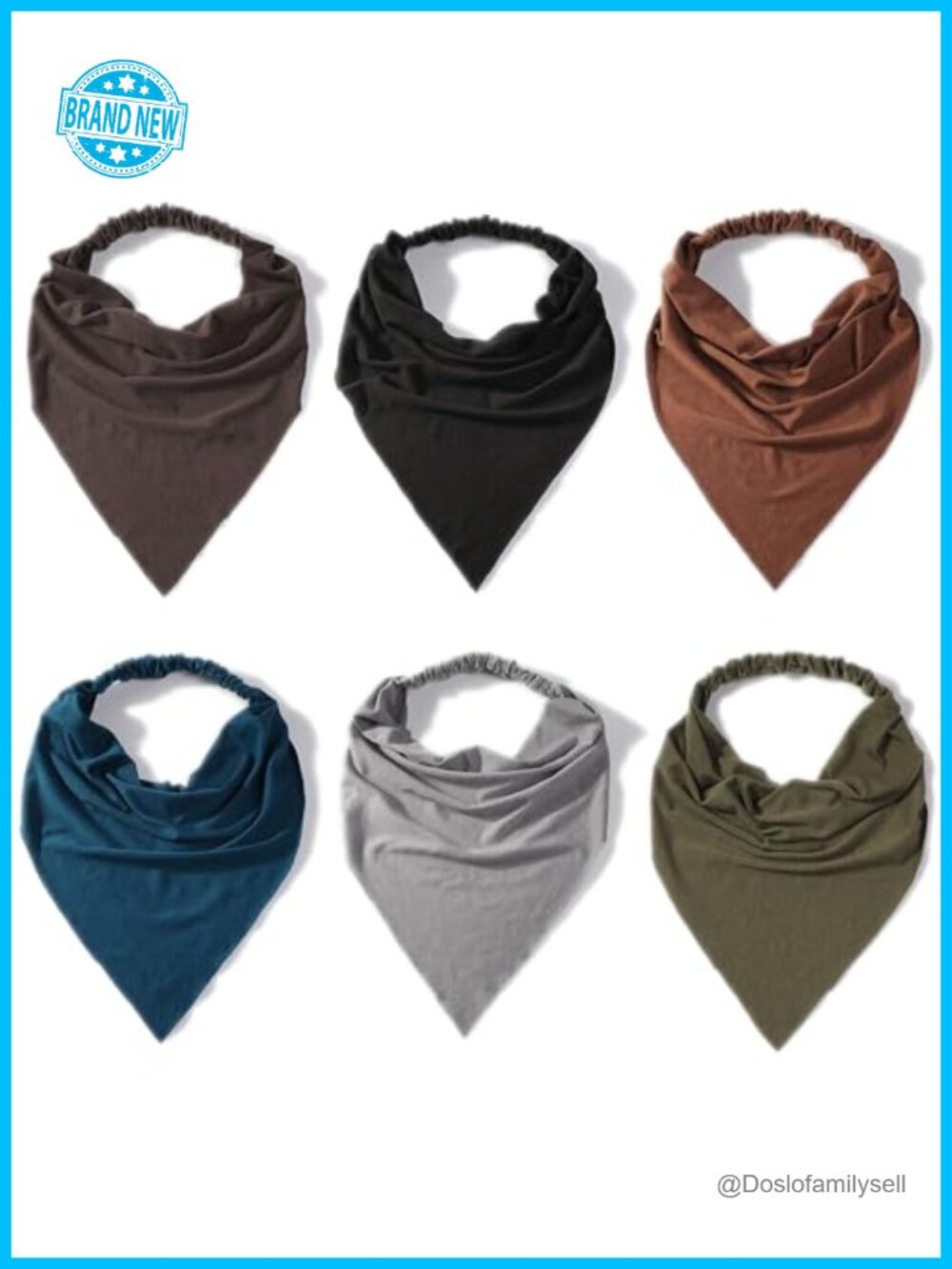 6 Pack Pre-Tied Triangle Hair Scarves with Clips Non Slip Headband